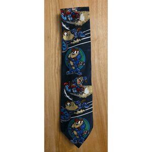 Looney Tunes Men's Tie Blue Tasmanian Devil Motorcycle 1993 Warner Bros